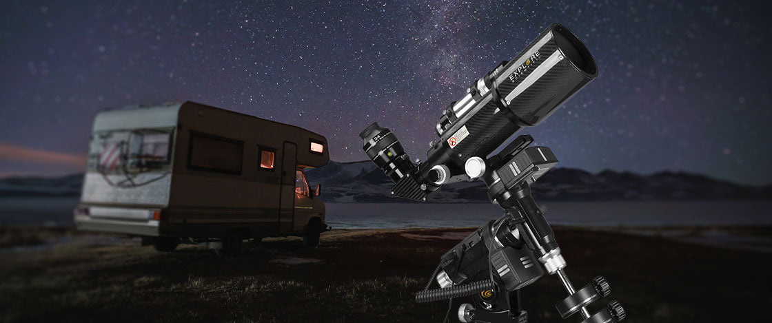 RV parked under night sky with the new iEXOS-100-2