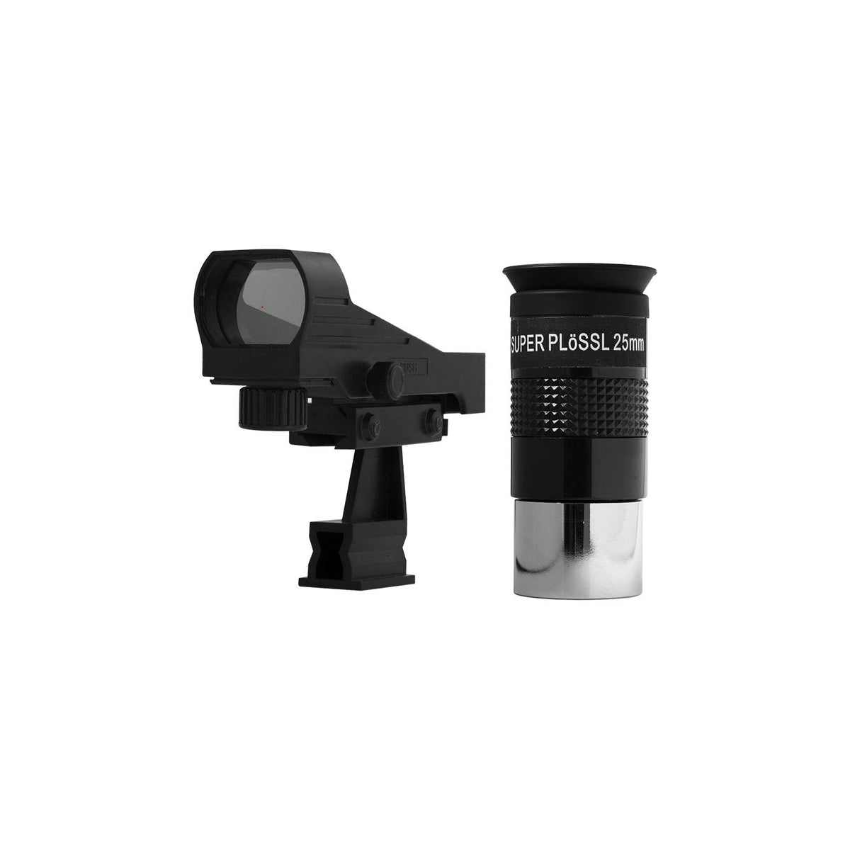 FirstLight 80mm CF included accessories: eyepiece, diagonal, red dot viewfinder and adapters
