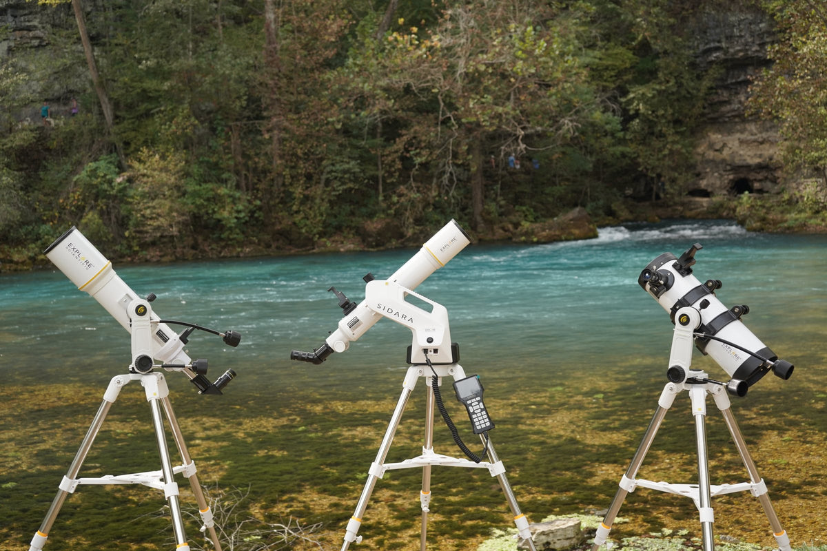 Three Sidara Series telescopes set up beside a river