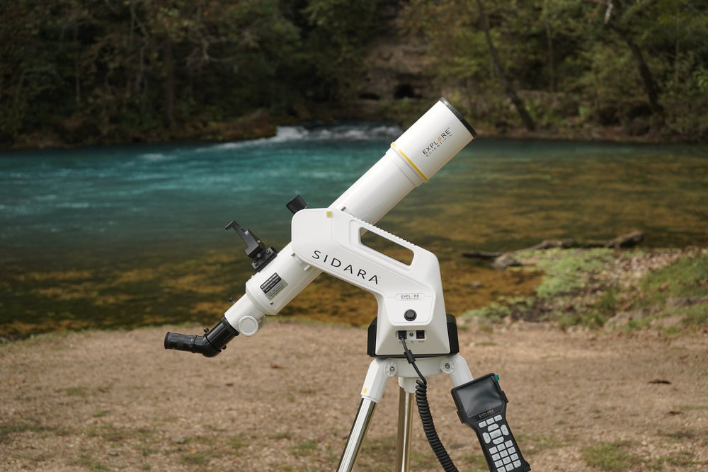 Sidara Pro GoTo mount with hand controller by a river