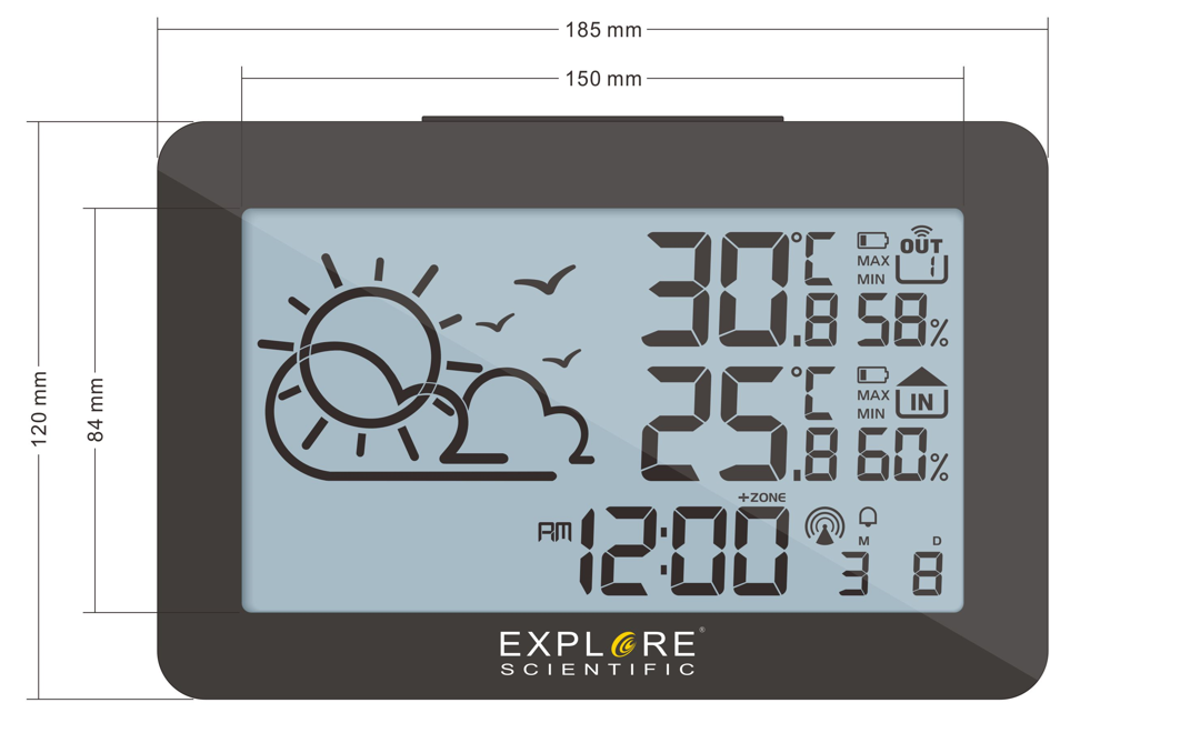 Explore Scientific Large Display Weather Station with Temperature and Humidity